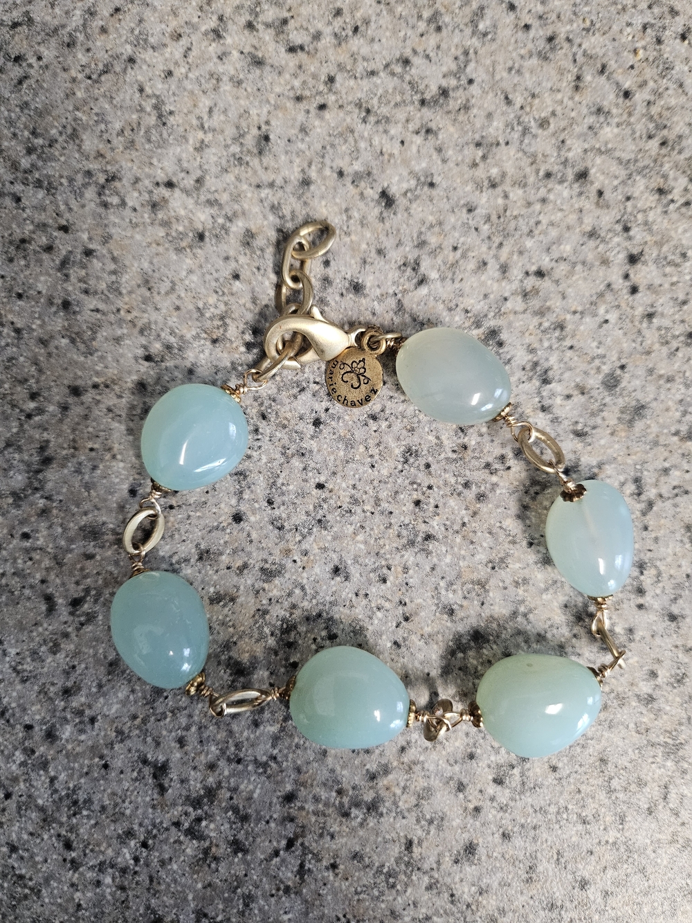 Marie Chavez Seafoam Glass Bead Bracelet with Gold Accents